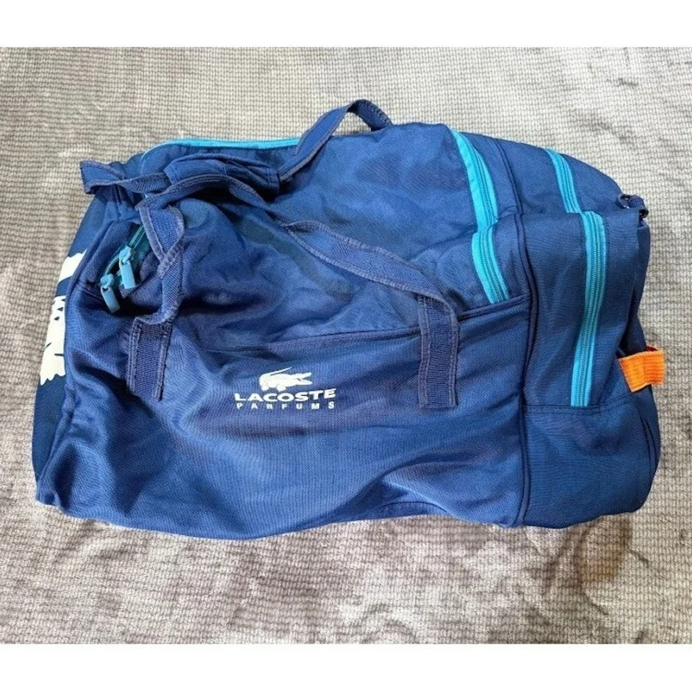 Lacoste Parfums Navy Blue Duffel Bag Travel Gym Weekend Canvas Logo Large